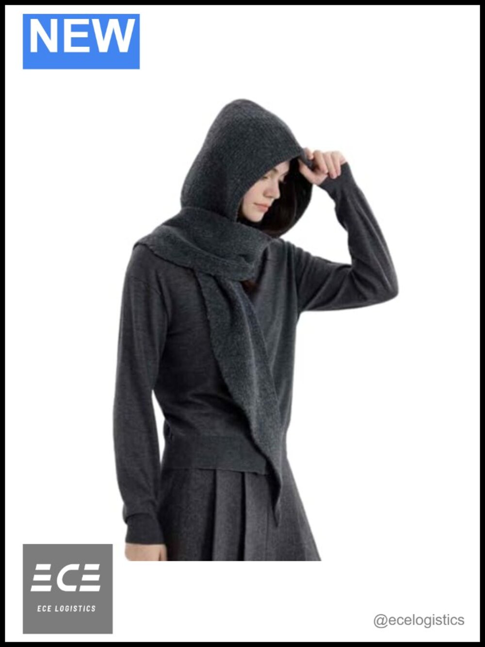 Knitted Hooded Scarf Balaclava Winter Warm Hoodie Hat Neck Shawl